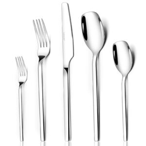 40 piece silverware set, stainless steel flatware cutlery set for 8, mirror polished square tableware eating utensils set for kitchen, include knife fork spoon set,dishwasher safe