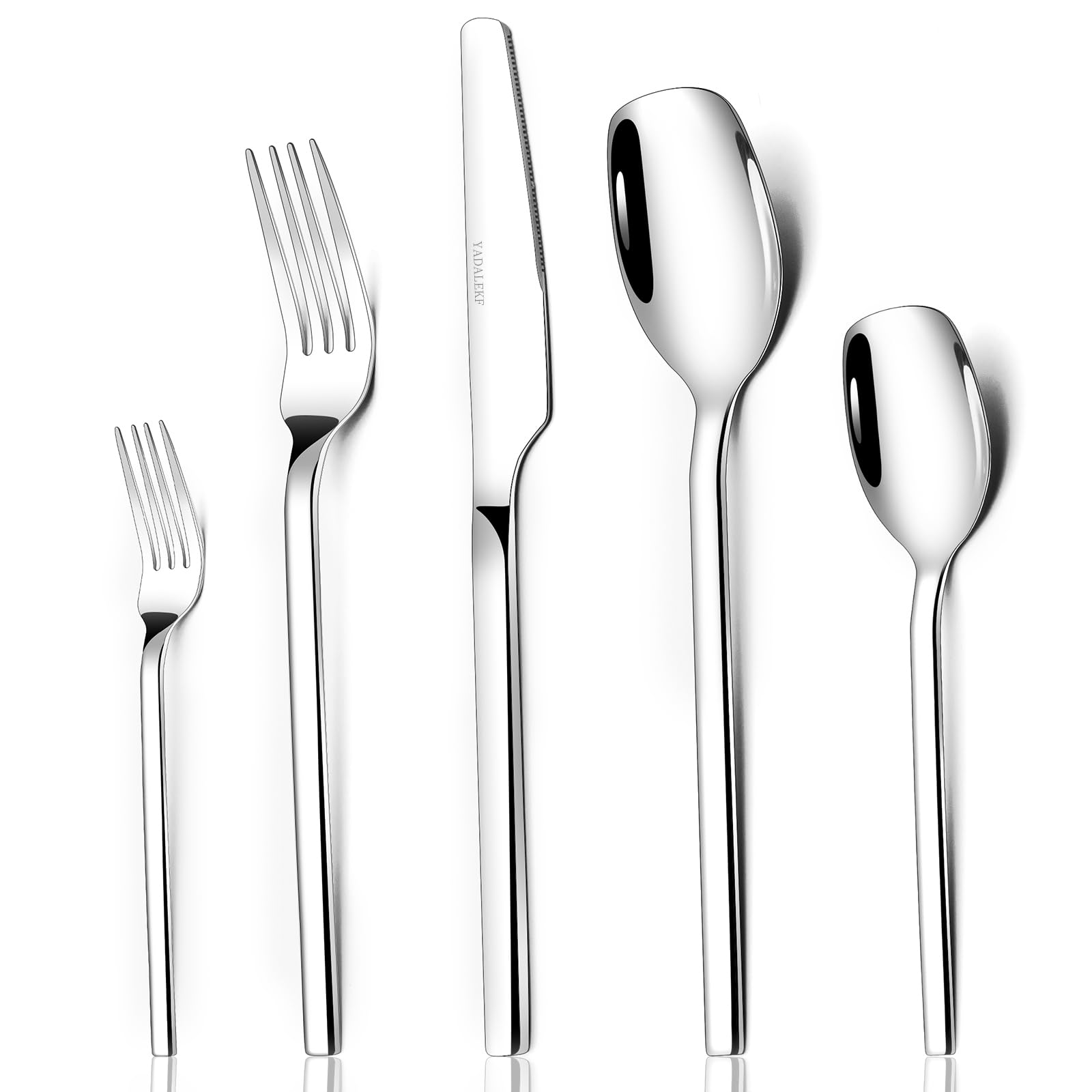 40 Piece Silverware Set, Stainless Steel Flatware Cutlery Set for 8, Mirror Polished Square Tableware Eating Utensils Set for Kitchen, Include Knife Fork Spoon Set,Dishwasher Safe