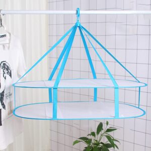 2 Tier Folded Mesh Clothes Hanging Dryer Sweater Drying Rack,Windproof Laundry Drying Rack,Foldable Hanging Mesh Dryer for Underwear Lingerie Sweater Outdoor, Indoor(blue,size:30.7x24x23.6inch)