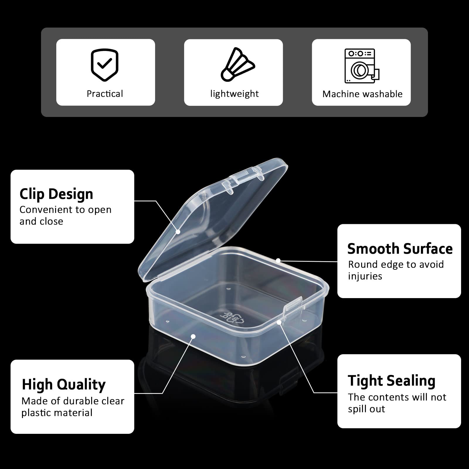 SATINIOR 300 Packs Clear Small Plastic Containers 2.12 x 2.12 x 0.8 Inches Transparent Storage Box with Hinged Lid in Bulk for Jewelry Hardware Crafts Small Items