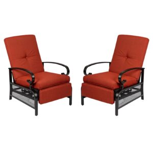 patiomore 2 pack patio adjustable lounge chair, outdoor recliner metal automatic chaise chair with removable cushions, red