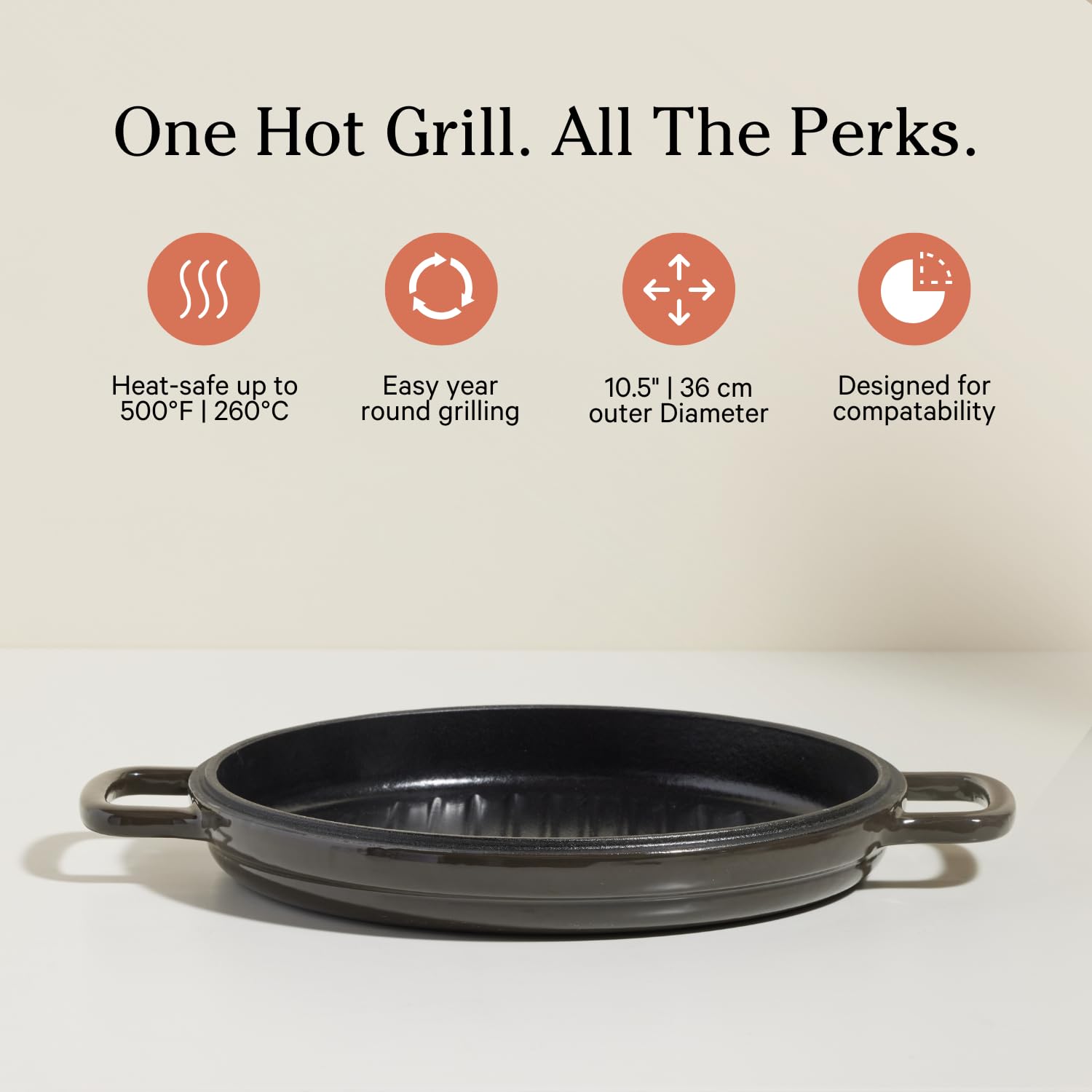 Our Place Cast Iron Hot Grill | Toxin-Free, 10.5" Round, Enameled Cast Iron Grill Pan | Indoor Serious Searing & Grill Marks | Oven Safe up to 500°F | Easy to Clean & Maintain | Char