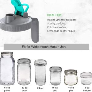 Wide Mouth Mason Jar Pour Spout Lids with Handle Reusable Plastic Flip Cap Lid,Leak-proof Airtight Seal Black, 86mm (Jar Not Included)