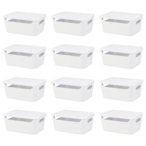 tiawudi 12 pack storage bins, plastic storage containers with lids, stackable closet organizer, multi-use organizer bins for shelves, cabinet, drawer or countertop