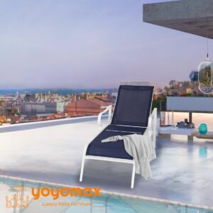 yoyomax Chaise Lounge Outdoor w/Adjustable Back in 5 Reclining Levels, Sturdy Metal Frame, Sunbathing Chair for Beach, Yard, Balcony, Poolside, Dark Blue