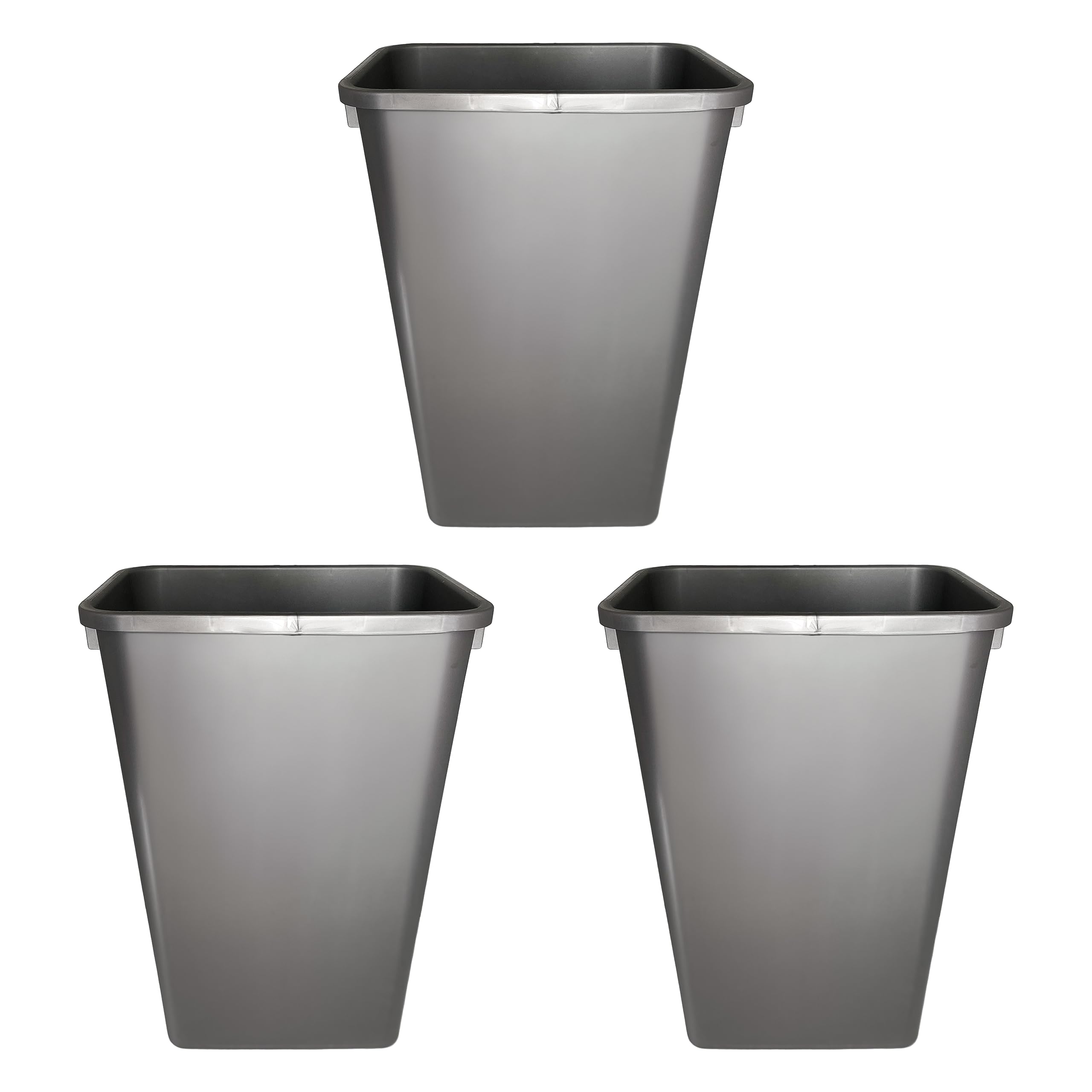 Yogui Home Living Plastic Trash Can - Indoor Garbage Bin for Kitchen, Home, Office and Commercial Use - Large Waste Disposal Tub, Plastic Waste Container- 12-Gallon (50 Quart - 3 Pack, Grey)