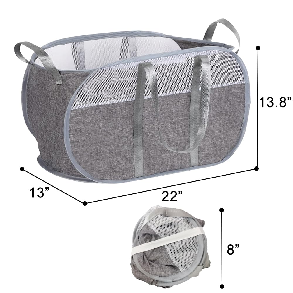 Aplter Collapsible Laundry Baskets Foldable Baskets with Reinforced Handles Pop Up Laundry Hamper Mesh Dirty Clothes Hamper Tear-proof for College Dormitory, Kid’s Room, Bedroom, Laundry Room,Grey