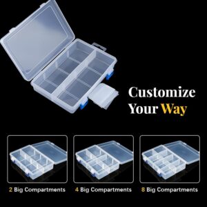 Senbos 8 Grids Bead Organizers and Storage, Plastic Organizer Box with Removable Dividers for Candies Snacks Electronics Jewelry Small Parts, 2 Pack