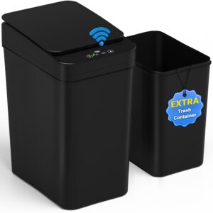 lmqml bathroom trash can, 4 gallon automatic motion sensor touchless garbage can; with extra trash container, waterproof trash bin with lid, smart electric trash can for kitchen, office, bedroom-black