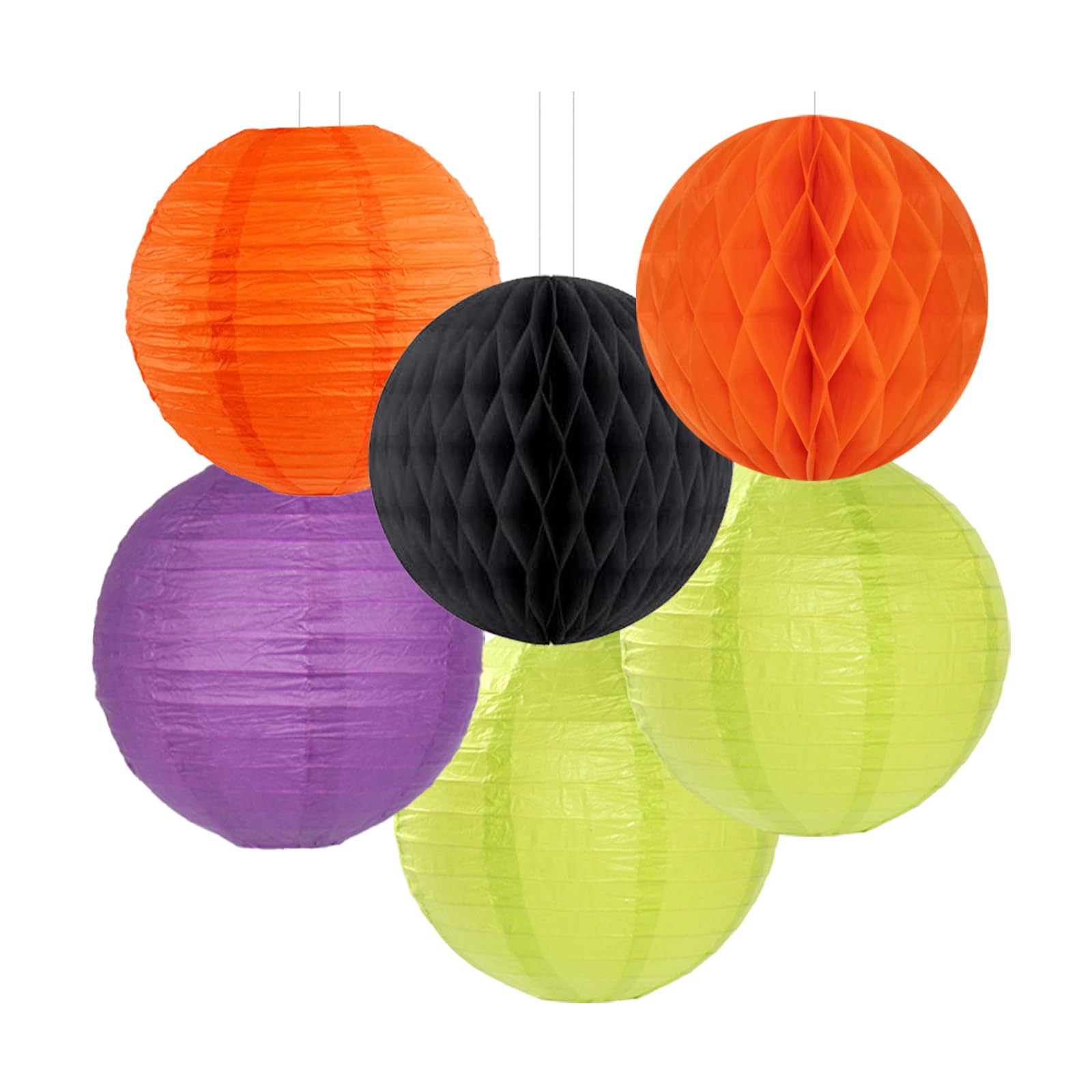 Black-Orange Purple Green Halloween Party-Decorations - 14pc Kit Paper Lanterns Fan,Tissue Flower Pom Poms Streamers,Honeycomb Balls,Birthday Supplie Wedding Baby Bridal Shower Decor Lasting Surprise