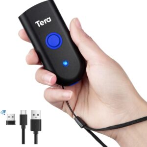 Tera Mini 1D Barcode Scanner: Pocket Waterproof Wireless Laser Scanner 3 in 1 Compatible with Bluetooth USB Wired Portable Bar Code Reader for Supermarket Logistics Work with iOS Windows Android 1100L