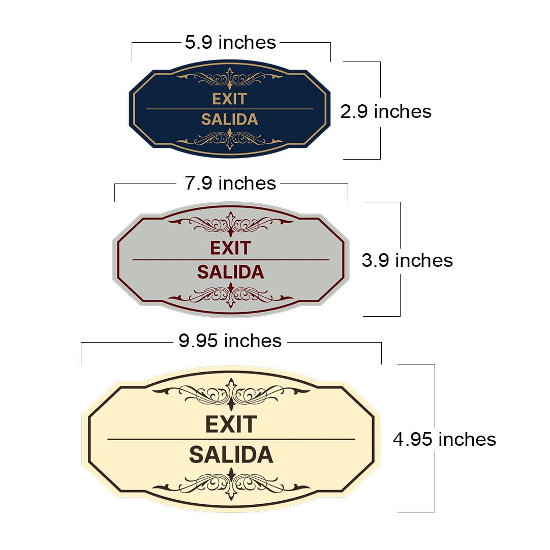 Signs ByLITA Victorian Exit/Salida Bilingual Sign (Brushed Gold) - Large