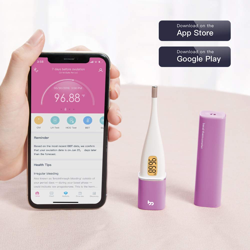 Smart Basal Body Thermometer, BBT Thermometer with Backlight LED Screen, Fertility/Period Tracker with Femometer APP, Automatic Data Recording, Lipstick Shape, Easy to Use and Carry, Purple