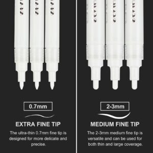 SFAIH Acrylic White Paint Pens - 8 Pack 2-3MM Medium Tip & 0.7MM Extra Fine White Paint Marker for Rock Painting, Wood, Metal, Fabric, Plastic, Canvas, Glass, Ceramic, Diy Crafts