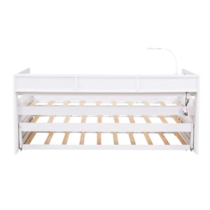 Harper & Bright Designs Twin XL Daybed with 3 Storage Cubbies and USB Charging, Wood Daybed Frame with Double Trundles, Daybed with Trundle for Kids Girls Boys, No Box Spring Needed (White)