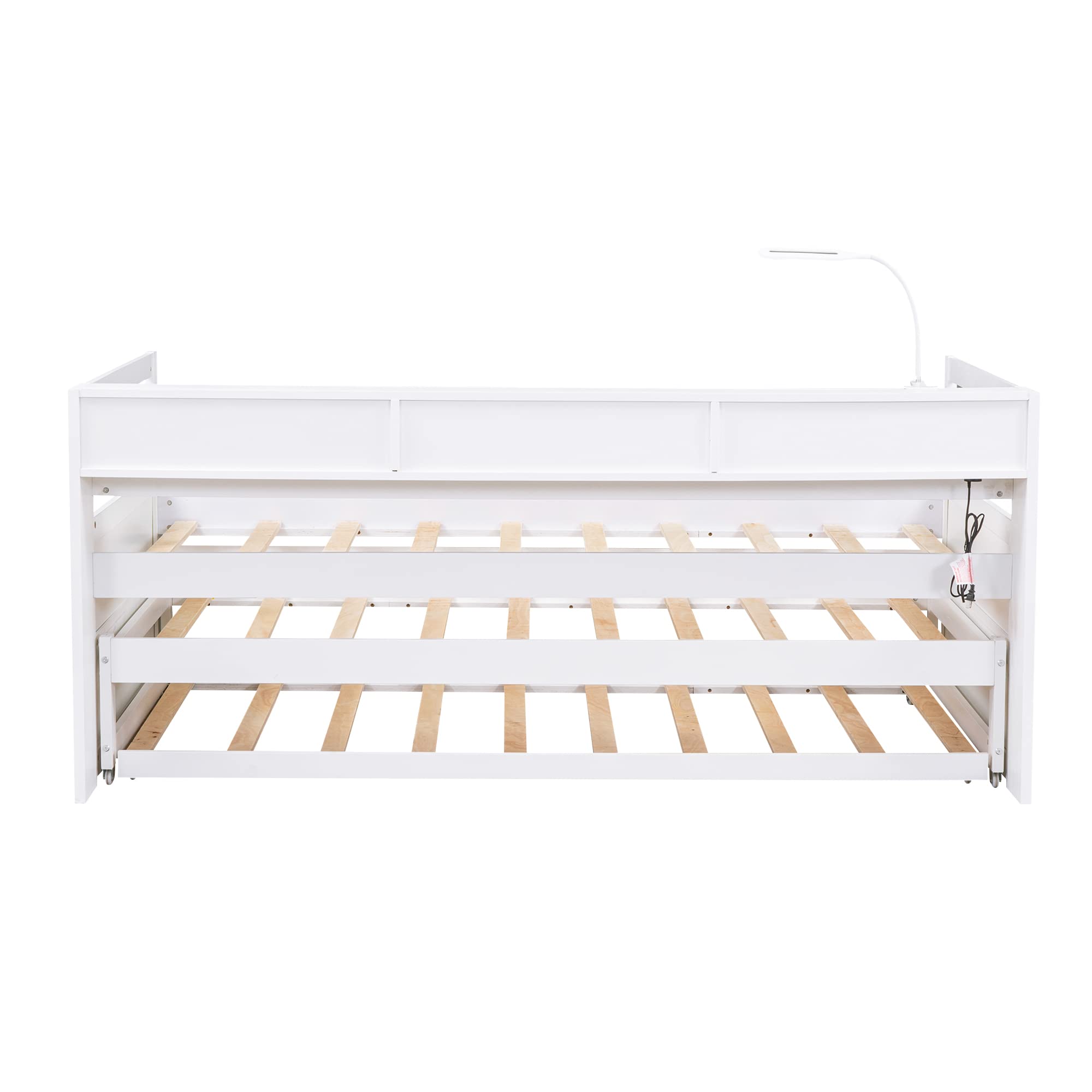 Harper & Bright Designs Twin XL Daybed with 3 Storage Cubbies and USB Charging, Wood Daybed Frame with Double Trundles, Daybed with Trundle for Kids Girls Boys, No Box Spring Needed (White)