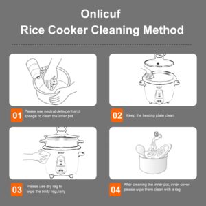 Onlicuf 3 Cups Uncooked 6 Cups Cooked Rice & Grain Cooker with Aluminum Food Steamer, Nonstick Pot, Multicooker, Automatic Keep Warm Function,Resettable Overheat Protection,BPA-free,White