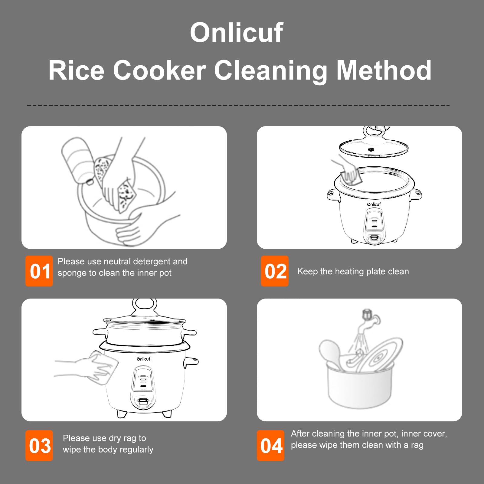 Onlicuf 3 Cups Uncooked 6 Cups Cooked Rice & Grain Cooker with Aluminum Food Steamer, Nonstick Pot, Multicooker, Automatic Keep Warm Function,Resettable Overheat Protection,BPA-free,White