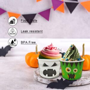 CIEOVO 48 Packs 9 oz Halloween Party Paper Ice Cream Cups Disposable Halloween Ghost Face Bowls Snack Cups Containers Dessert Bowls for Birthday Halloween Trick or Treat Party Decoration