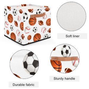 KOBLEN Sports Ball Print Square Storage Basket Collapsible Storage Box Clothes Basket 13x13 Inch Large Cube Storage Bin With PU Leather Handle for Home Office Closet Shelves