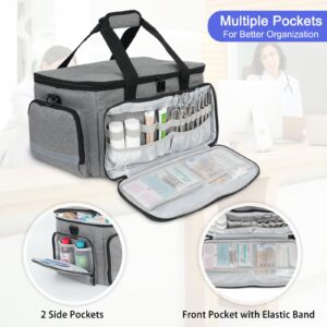 LEFOR·Z Medical Bag Home Health Nurse Bag Empty First Aid Storage Bag with Detachable Divider Medical Supplies Bag for Nursing Student,Therapist,Doctors(Grey)