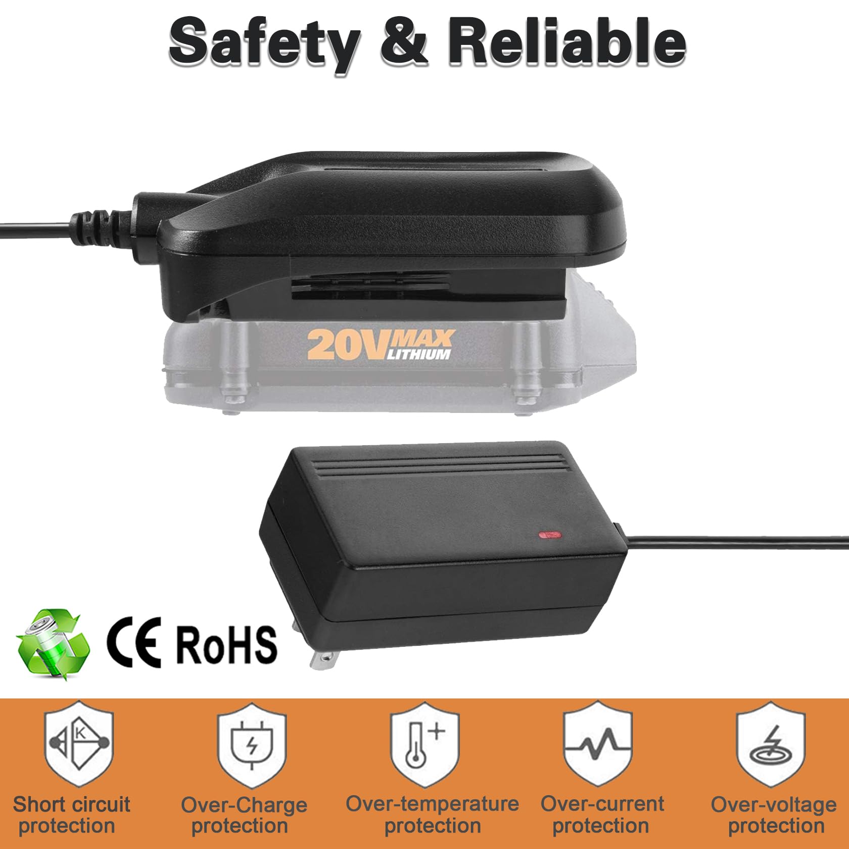 Chgdkjy Replacement 20V Battery and Charger WA3742 Starter Kit, for Battery WA3525 WA3520 WA3575, Compatible with Worx 20 Volt Cordless Tools WG184 WG261 WG324 WG545.6 WG584 WG644 WG779