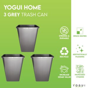 Yogui Home Living Plastic Trash Can - Indoor Garbage Bin for Kitchen, Home, Office and Commercial Use - Large Waste Disposal Tub, Plastic Waste Container- 12-Gallon (50 Quart - 3 Pack, Grey)