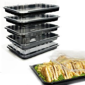 traya pack of 5 serving tray with lid - reusable catering trays with lids 13inch long for meal prep, cakes, treats and sandwiches (13 * 2.7 * 9.4inch)