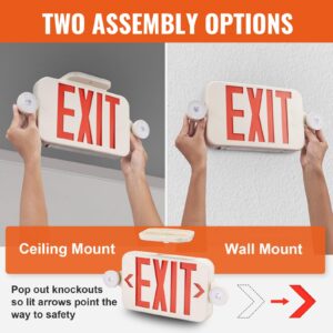 VEVOR LED Exit Sign with Emergency Lights, Two LED Adjustable Heads Emergency Exit Light with Battery Backup, Combo Red Letter Fire Exit Lighting, Commercial Exit Signs, 4 Pack