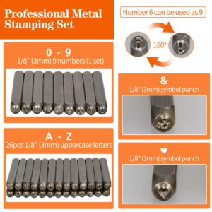 37pcs Metal Stamping Kit, 3mm(1/8") Number and Letter Stamp Set, Include Artistic Font Uppercase, Number Punch and Heart Design Stamp(37pcs 3mm)