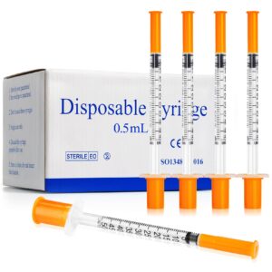 cailos 0.5ml 30 gauge syringes 0.5cc 5/16 inch 8mm lab disposable supplies for refilling or dispensing, pack of 100