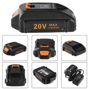 Chgdkjy Replacement 20V Battery and Charger WA3742 Starter Kit, for Battery WA3525 WA3520 WA3575, Compatible with Worx 20 Volt Cordless Tools WG184 WG261 WG324 WG545.6 WG584 WG644 WG779