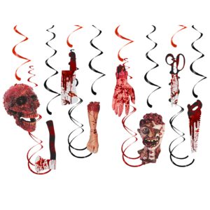 halloween bloody-scary indoor-outdoor party-decoration garland - 12pcs creepy skulls zombie skeleton haunted house swirl streamers banner,window fireplace classroom hanging decor lasting surprise…