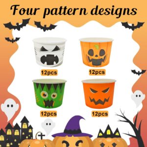 CIEOVO 48 Packs 9 oz Halloween Party Paper Ice Cream Cups Disposable Halloween Ghost Face Bowls Snack Cups Containers Dessert Bowls for Birthday Halloween Trick or Treat Party Decoration