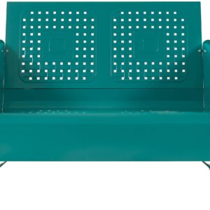 Crosley Furniture Bates Retro Metal Outdoor Loveseat Glider + 3-Piece Seating Set with Side Table and 2 Chairs, Turquoise Gloss