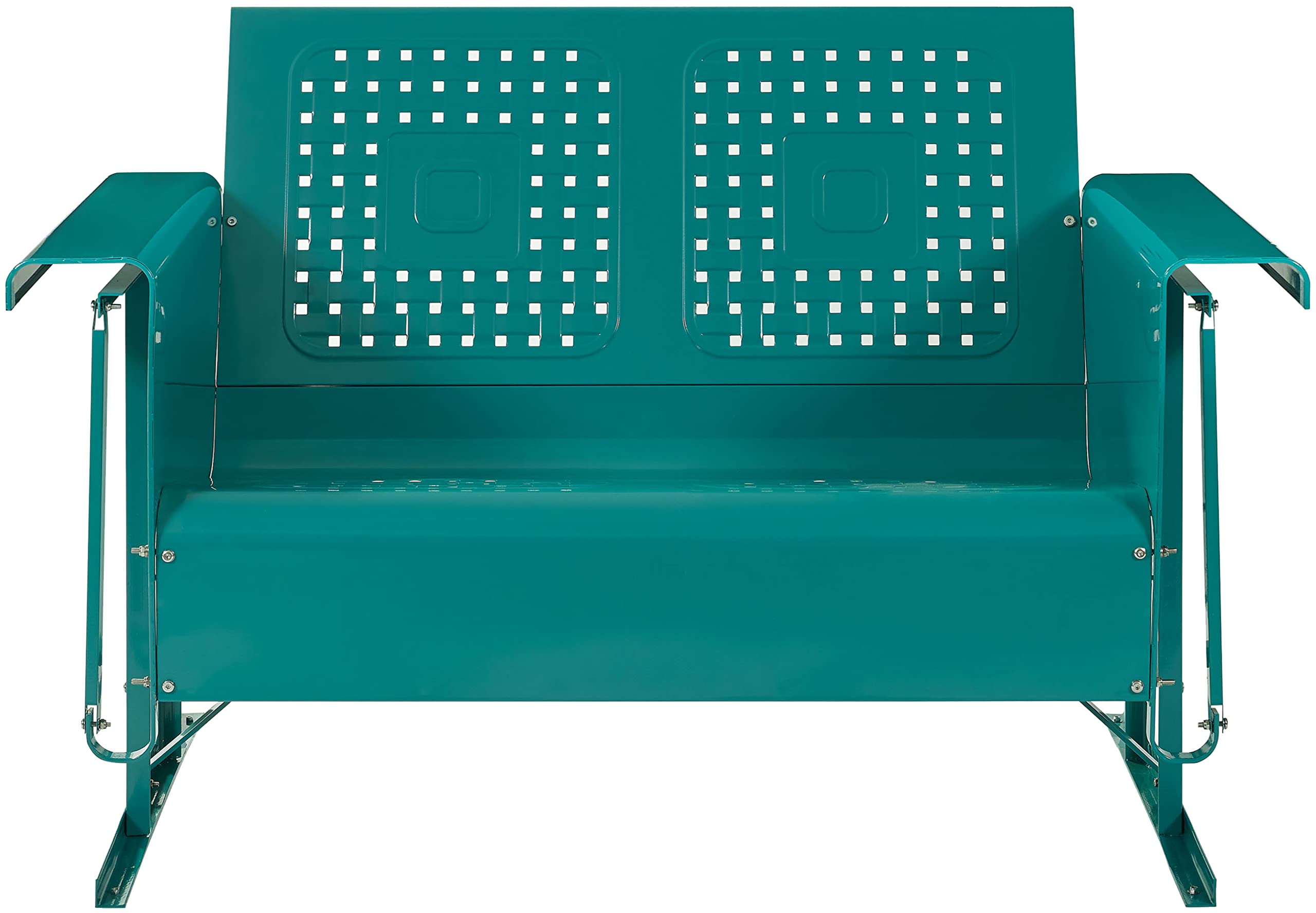 Crosley Furniture Bates Retro Metal Outdoor Loveseat Glider + 3-Piece Seating Set with Side Table and 2 Chairs, Turquoise Gloss