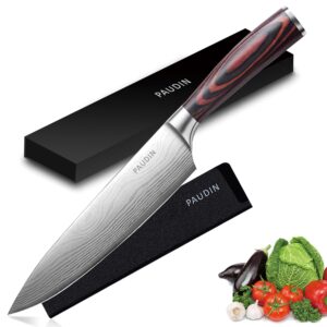 paudin chef knife with sheath- pro kitchen knife 8 inch chef's knives with high carbon stainless steel, sharp knife with ergonomic handle for home kitchen restaurant