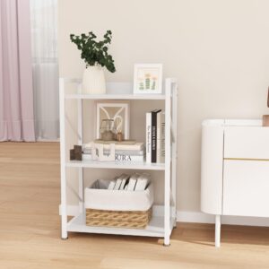 futrwore small bookshelf for small spaces,modern 3 tier bookcase night stand, narrow book shelf organizer, small shelf open display rack for bedroom, living room, home office(white)