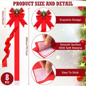 Crowye 8 Pcs Christmas Cabinet Ribbons Bows with Pine Cone Large Christmas Cabinet Door Ribbon Cabinet Bows for Indoor Furniture Kitchen Window Home Door Holiday Party Supplies (Red and Black Plaid)