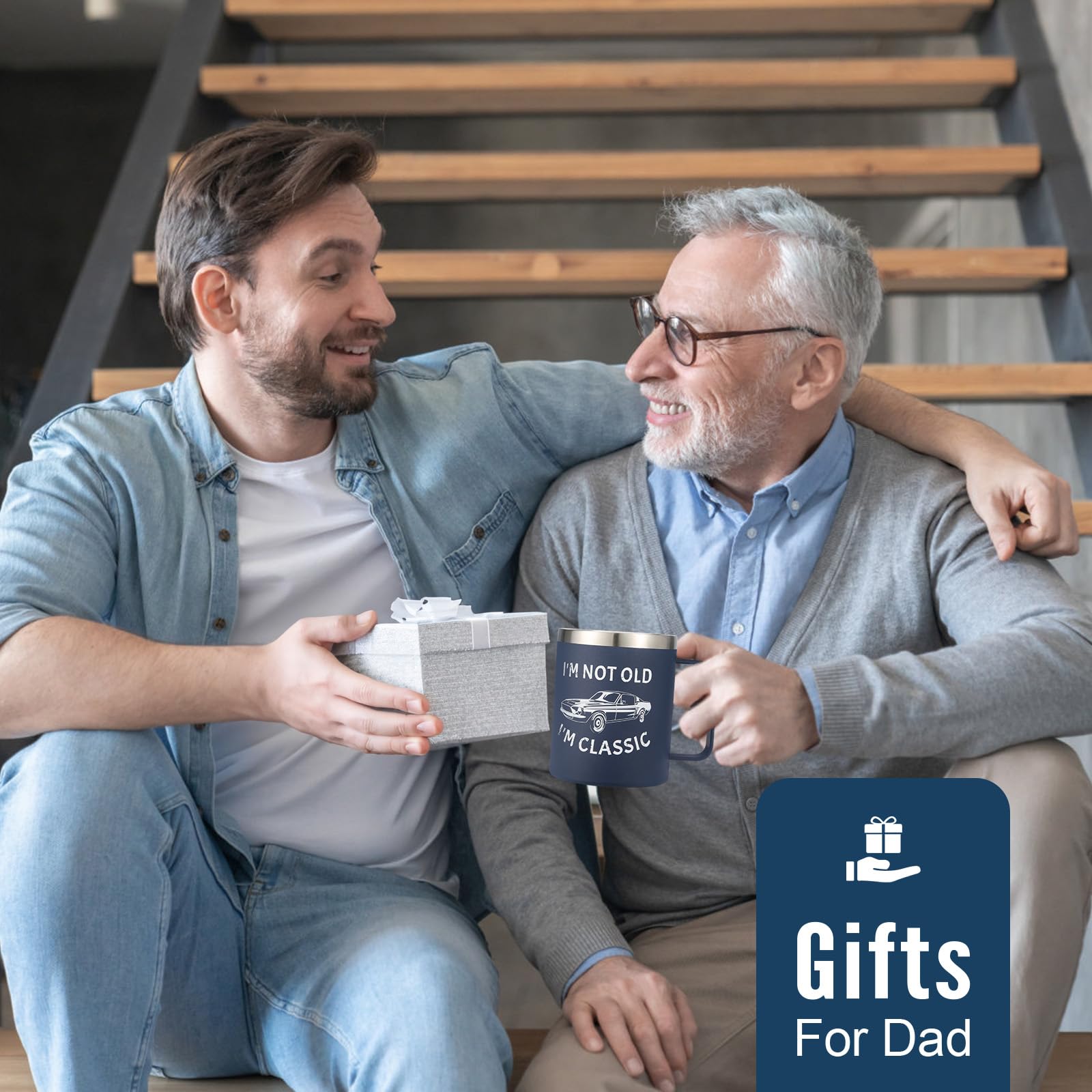 NOWWISH Christmas Gifts for Men, Retirement Gifts for Him, Funny Birthday Gifts for Husband, Grandpa, Dad Coffee Mug on Fathers Day (14oz, Navy Blue)