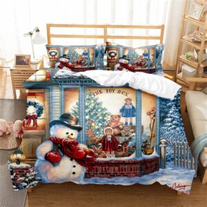 albideyaa 3d christmas digital comforter cover set queen size cartoon snowman toy box tree dolly bear print bedding set snow scenery duvet cover boys girls teens quilt cover set with 2pillowcases