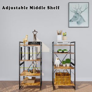 Azheruol 4 Tiers Bookshelf Adjustable Shelf Organizer, Rustic Brown Small Bookcase for Small Space,Industrial Wooden Storage Bookcase Display Rack and Storage Organizer for Living Room Home Office