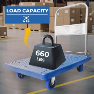 LCyindu 660LBS Push Cart Dolly,Foldable Platform Truck Dolly with 360° Swivel Wheels, Space-Saving Design, Heavy Duty Hand Flatbed Cart Moving Cart for Loading,Groceries, Garage, Warehouse