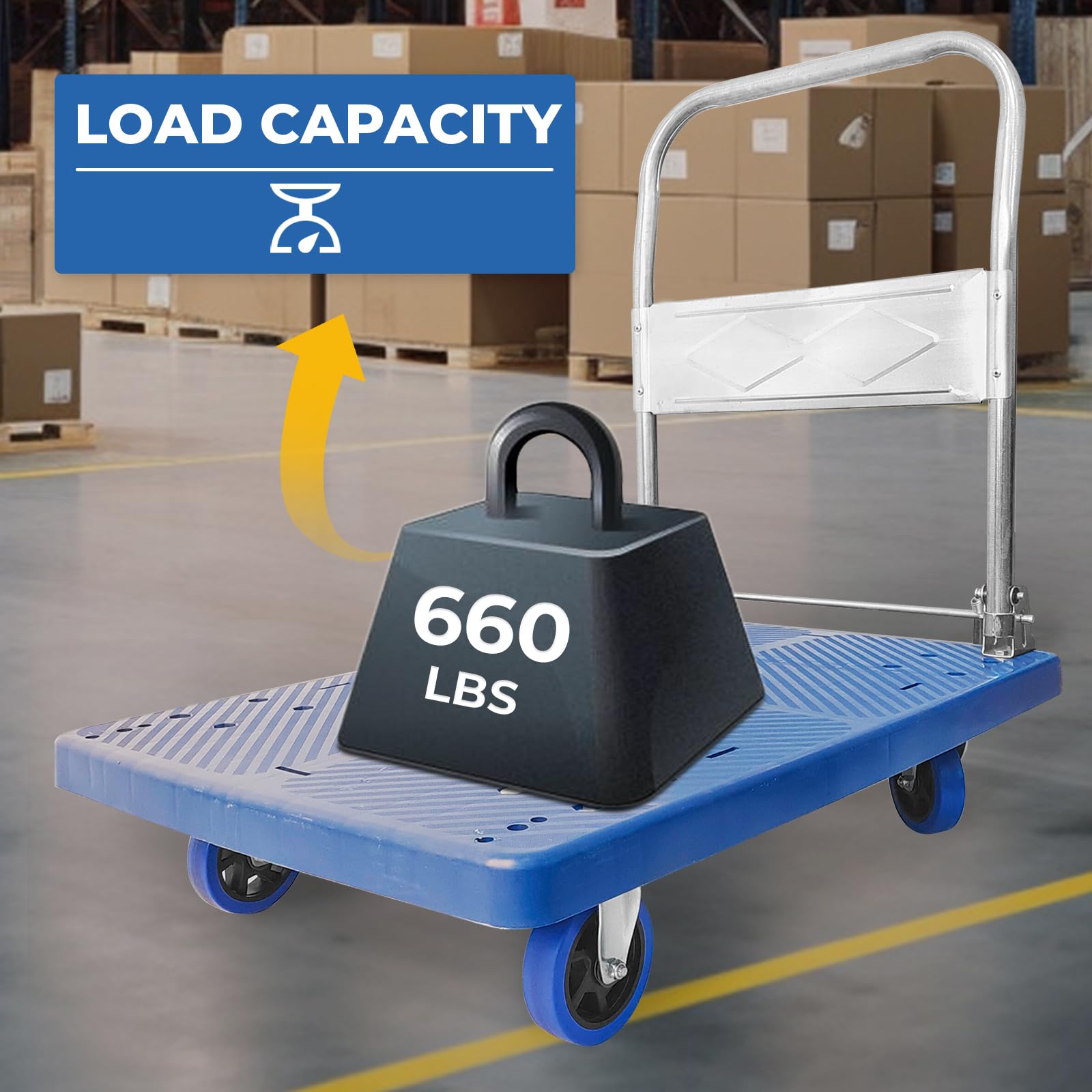 LCyindu 660LBS Push Cart Dolly,Foldable Platform Truck Dolly with 360° Swivel Wheels, Space-Saving Design, Heavy Duty Hand Flatbed Cart Moving Cart for Loading,Groceries, Garage, Warehouse