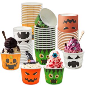 cieovo 48 packs 9 oz halloween party paper ice cream cups disposable halloween ghost face bowls snack cups containers dessert bowls for birthday halloween trick or treat party decoration