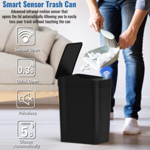 LMQML Bathroom Trash Can, 4 Gallon Automatic Motion Sensor Touchless Garbage Can; with Extra Trash Container, Waterproof Trash Bin with Lid, Smart Electric Trash Can for Kitchen, Office, Bedroom-Black