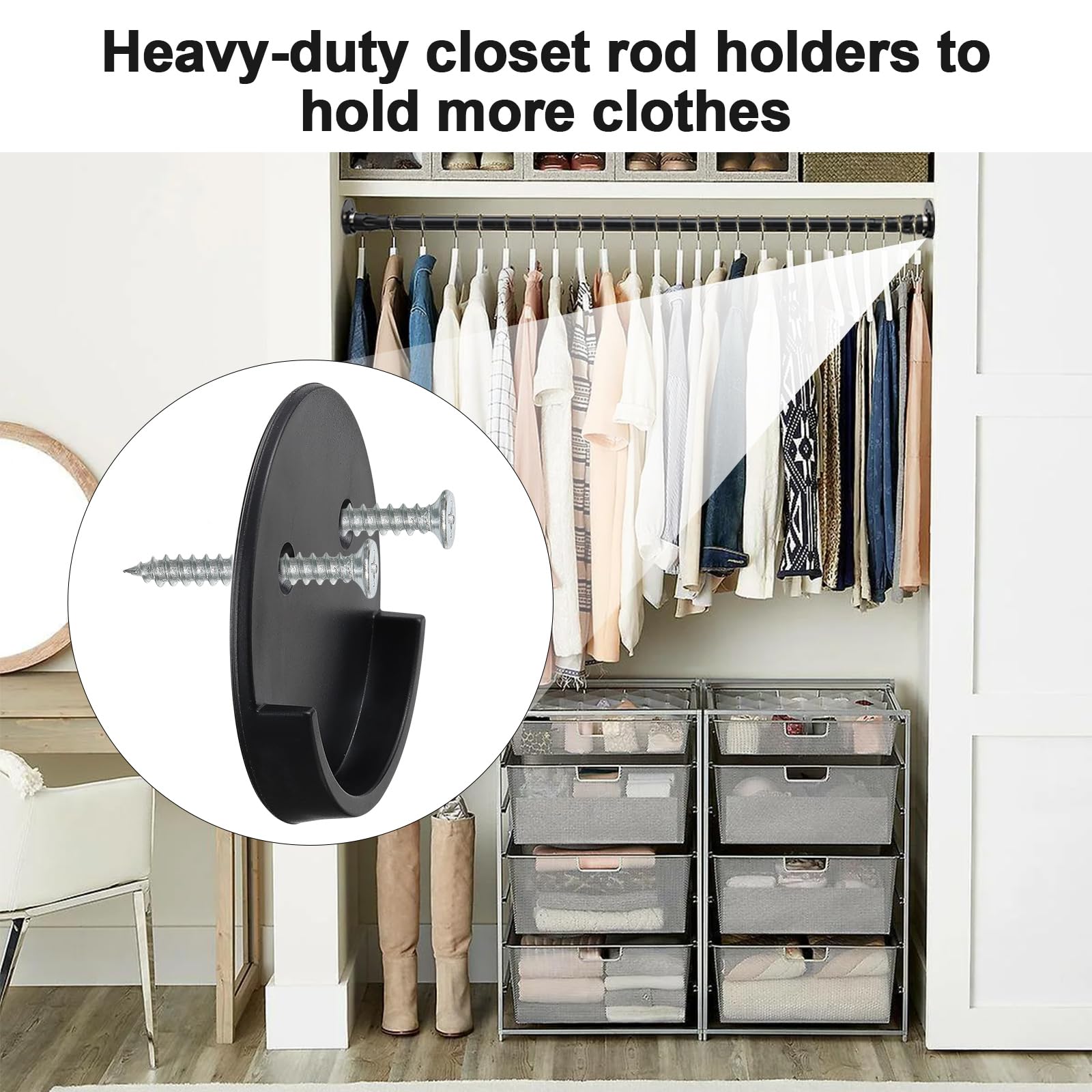 Closet Rod - 29-45 inch Adjustable Closets Rod for Hanging Clothes, Heavy Duty Closet Hanging Rod with Brackets, Space Saving Closet Bar for Hanging Clothes, Drilling or Adhesive Mount