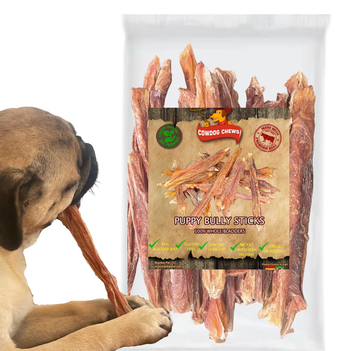 Cowdog Chews Premium Puppy Bully Stick for Small Dogs - Natural Dog Treats Delights for Their Chewing Needs 20 Oz (580 gr.)