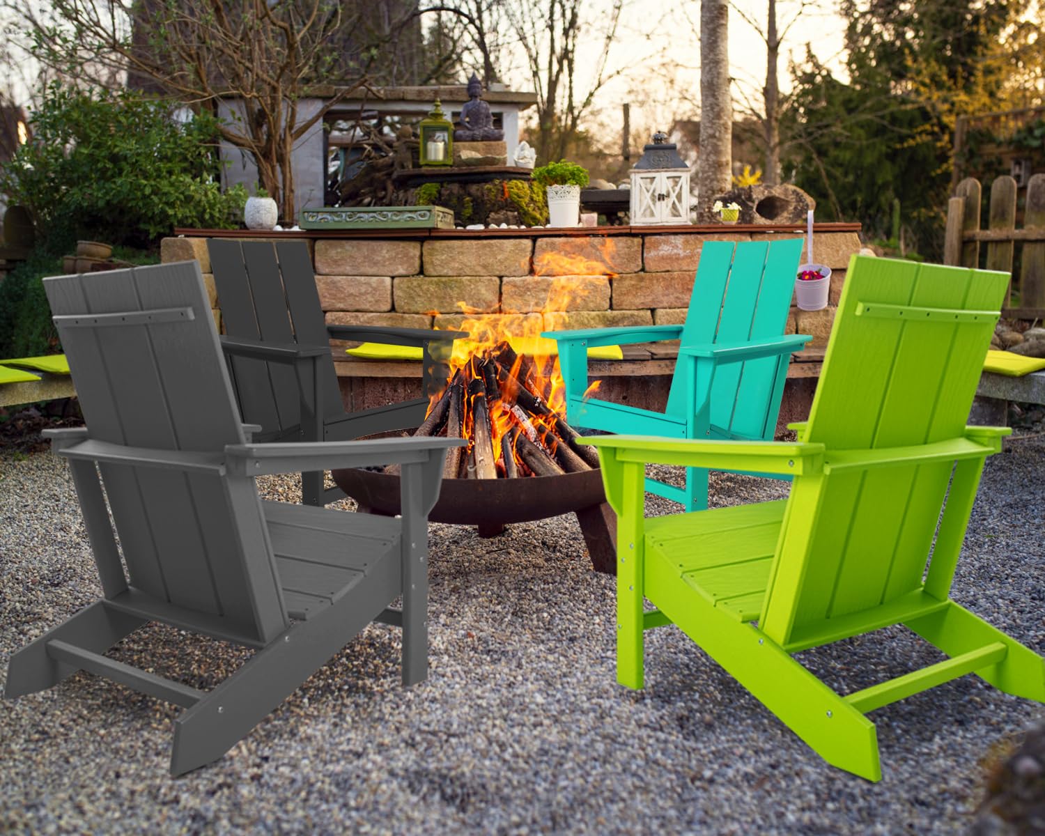 BIVODA Outdoor HDPE Adirondack Chair, Fire Pit Chair, Weather Resistant, Clearance (Aruba)