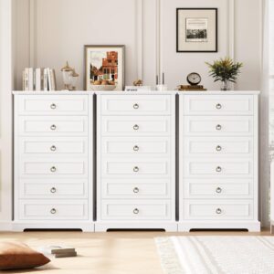 HOSTACK 6 Drawer White Dresser, 52" Tall Dresser, Vertical Dresser, Modern Farmhouse Chest of Drawers, Wood Closet Dresser Storage Dresser Chest for Living Room, Hallway, Entryway